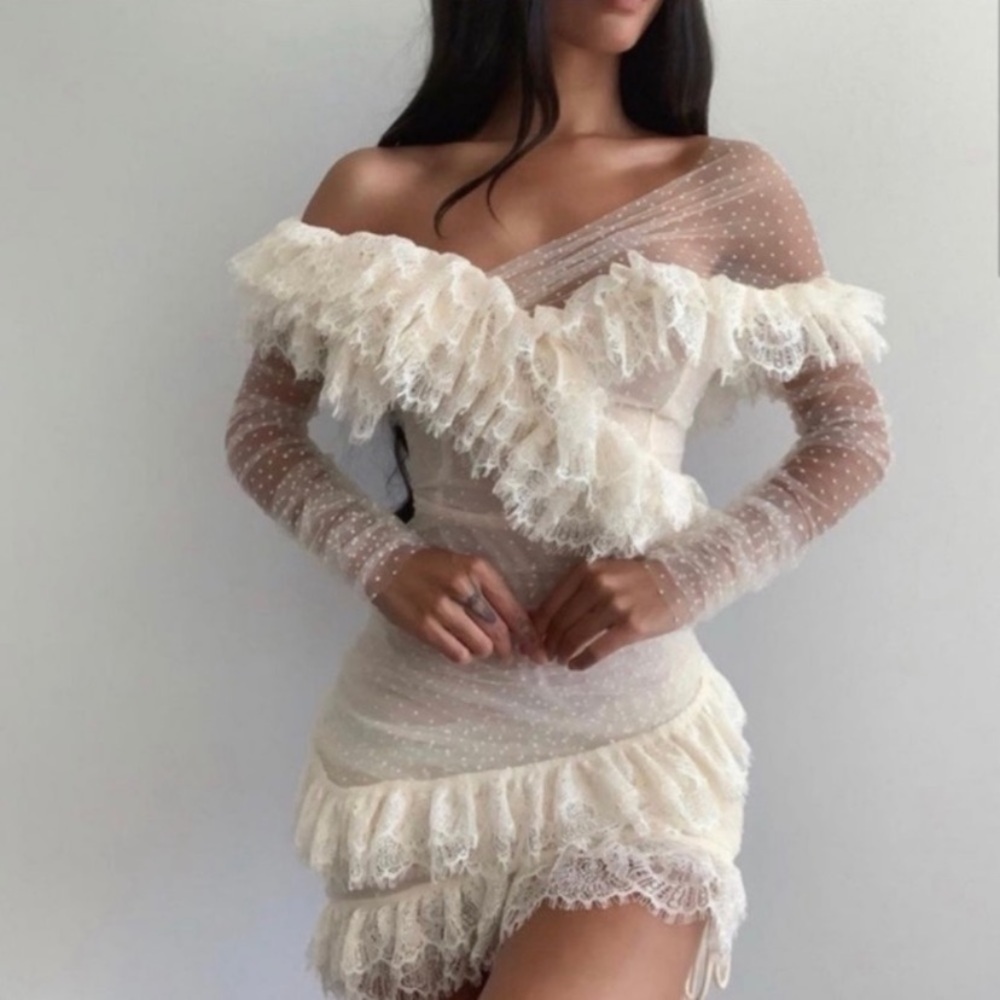 House of CB Sorrel Ivory Lace Frill Dress sorel dress long sleeve NWOT size XL